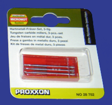 Foto  28752 Hartmetall-Fräser-Satz 3-teilig (Zylinder, Kegel, Walze) Proxxon