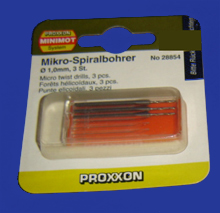 Foto  28852 Mikro-Spiralbohrer aus Wolfram-Vanadiumstahl 0,8mm 3 Stück Proxxon
