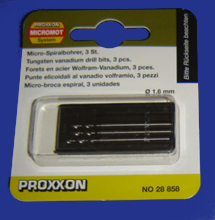 Foto  28858 Mikro-Spiralbohrer aus Wolfram-Vanadiumstahl 1,6mm 3 Stück Proxxon