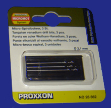 Foto  28862 Mikro-Spiralbohrer aus Wolfram-Vanadiumstahl 2,1mm 3 Stück Proxxon
