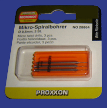 Foto  28864 Mikro-Spiralbohrer aus Wolfram-Vanadiumstahl 0,5mm 3 St&uuml;ck Proxxon