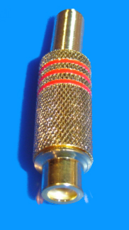 Foto Cinchkupplung rot für Kabel 7mm vergoldet mit Knickschutz Lötanschluss
